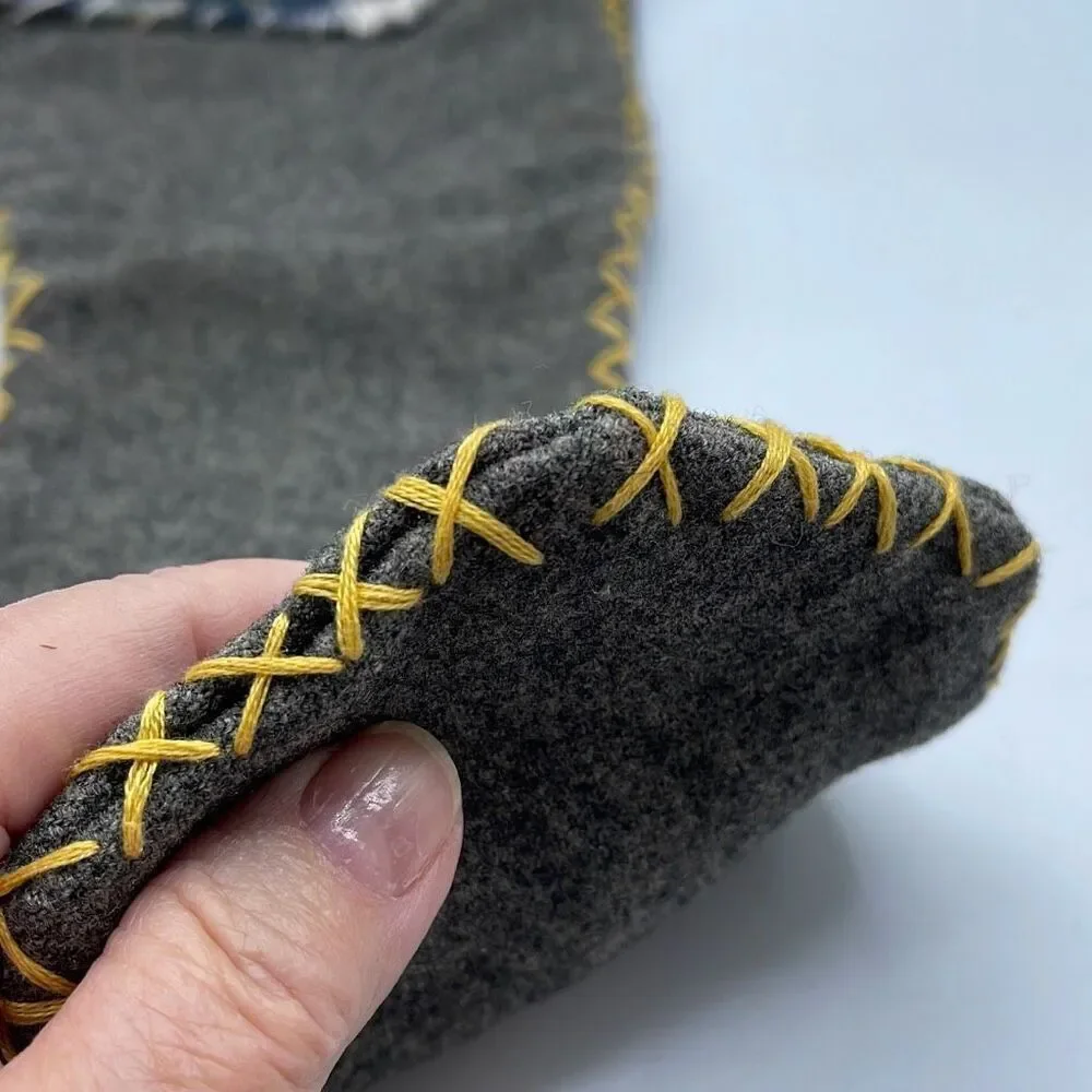 Vintage handmade grey wool Christmas stocking.
